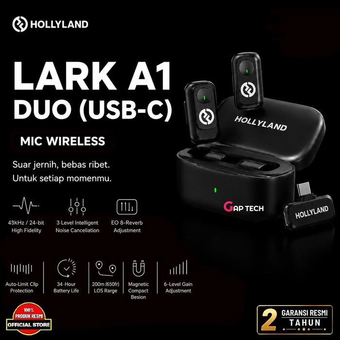 Hollyland Lark A1 Wireless Microphone Android/ iOS Ai Noise Canceling Original - Duo Type-C