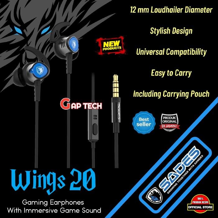 Sades Wings 20 / Wings20 SA 606 Immersive Game Gaming Earphones Original - Black