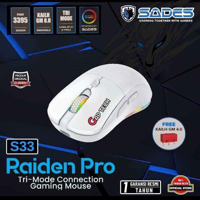 Sades Raiden Pro S33 / S-33 / S 33 Wireless Modular Dual Mode Gaming Mouse Original - White