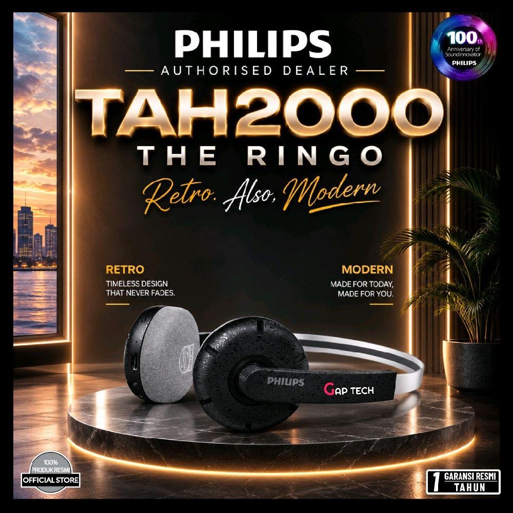 Philips TAH2000 On-ear Wireless Headphone Original - Black