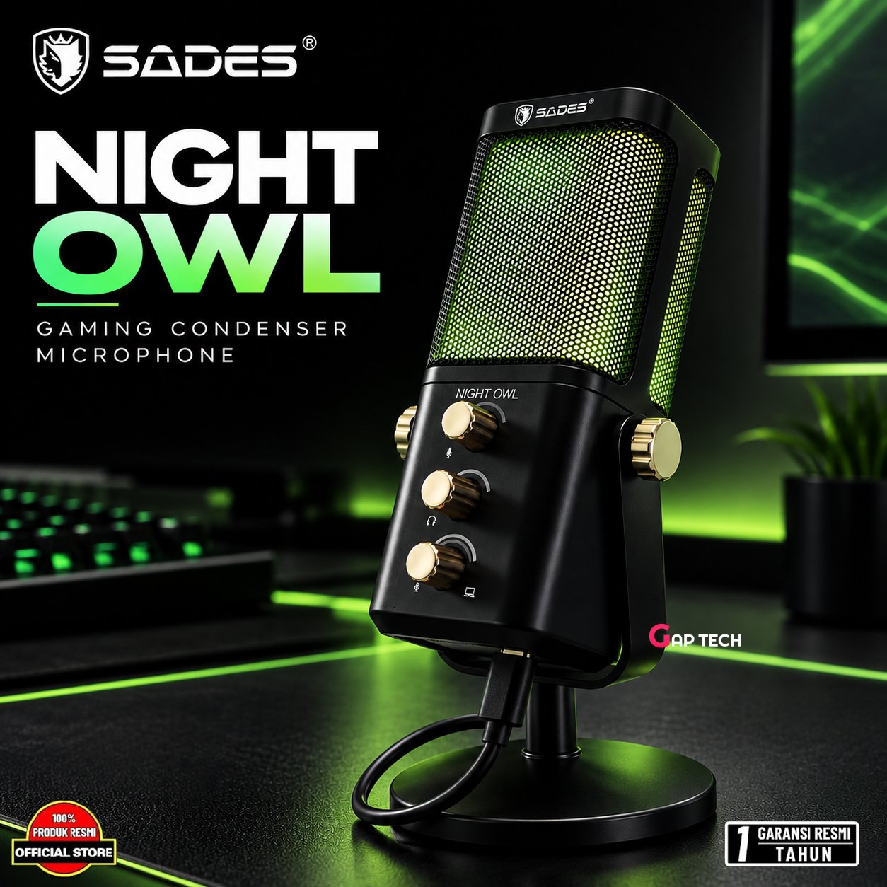 Sades Night Owl USB Condenser Microphone – Gaming & Streaming Original - Black