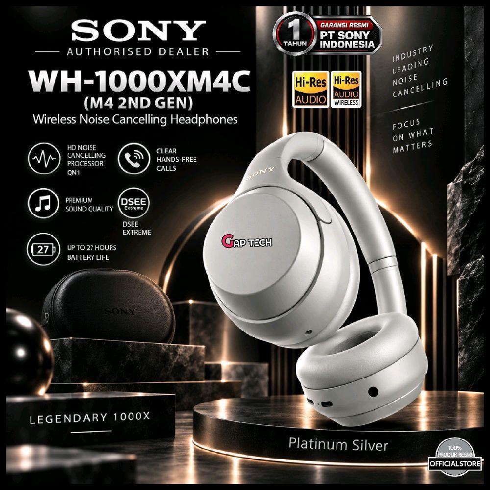 Sony WH-1000XM4C / WH 1000XM4C / WH1000XM4C / WH 1000X M4C (M4 2nd Gen) Wireless Noise Cancelling Headphones Original - PLATINUM SILVER