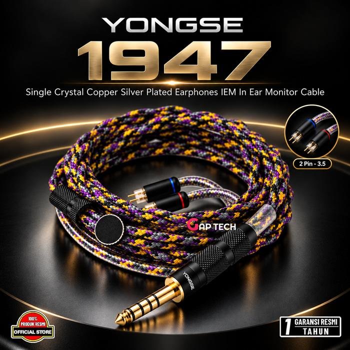 Yongse 1947 Single Crystal Copper Silver Plated Earphones IEM In Ear Monitor Cable Original - 2 Pin - 3.5