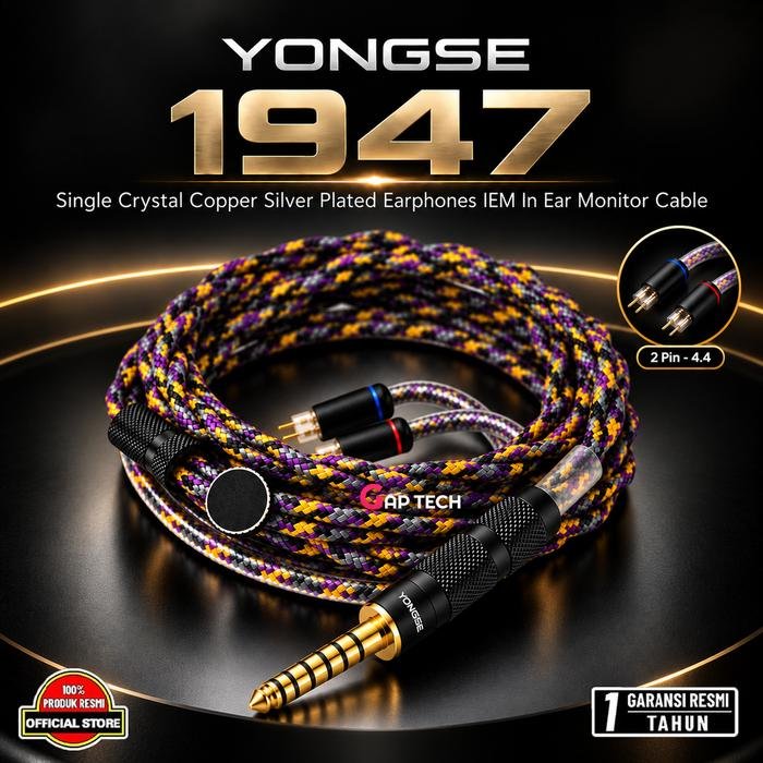 Yongse 1947 Single Crystal Copper Silver Plated Earphones IEM In Ear Monitor Cable Original - 2 Pin - 4.4