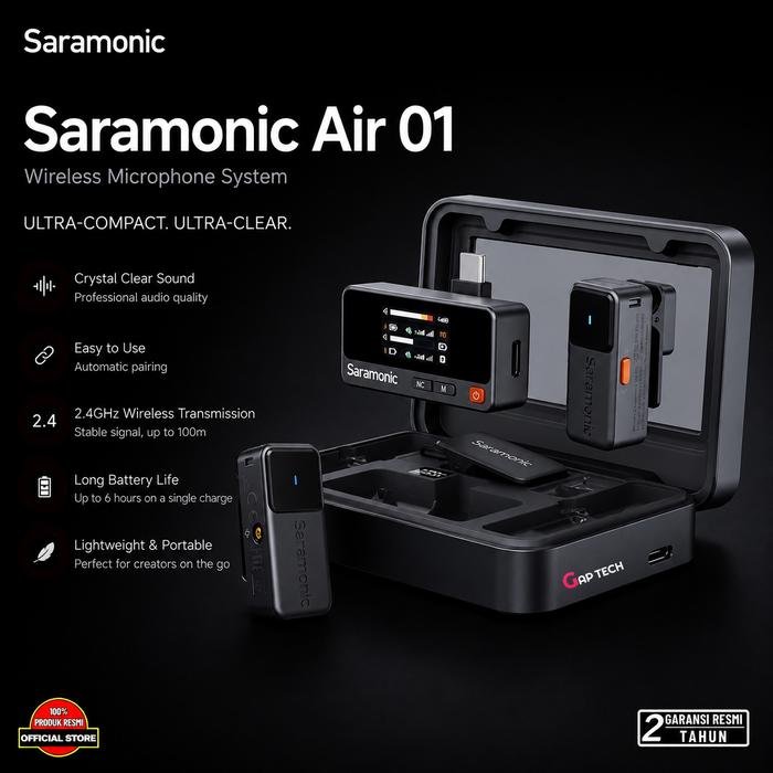 Saramonic Air Wireless Microphone Clip On Lavalier HP Camera Recording Vlog Live Mikrofon Nirkabel Original - AIR-01
