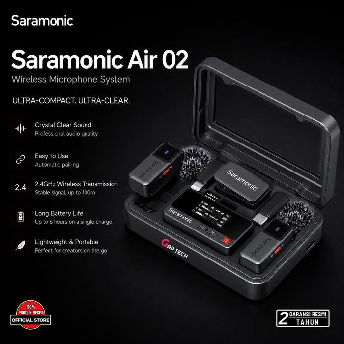 Saramonic Air Wireless Microphone Clip On Lavalier HP Camera Recording Vlog Live Mikrofon Nirkabel Original - AIR-02