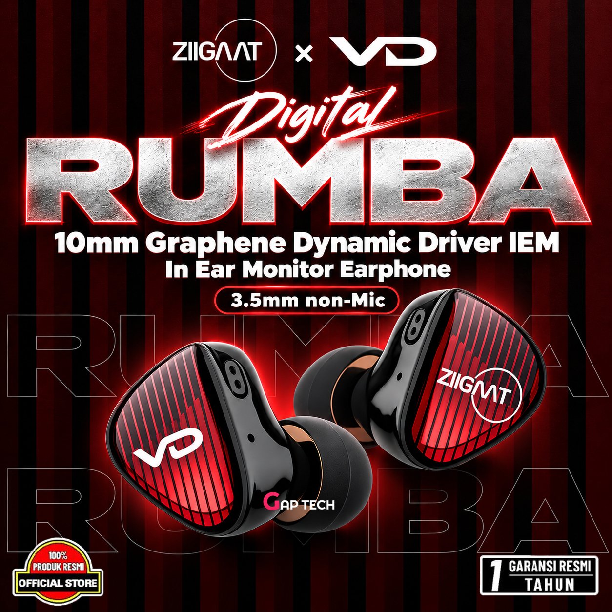 ZiiGaat x Vivir Digital: RUMBA 10mm Graphene Dynamic Driver IEM In Ear Monitor Earphone Original - 3.5mm non-Mic