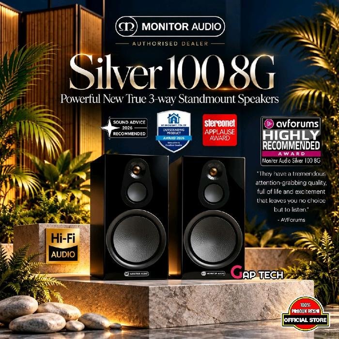 Monitor Audio Silver 100 8G Hi-Fi 3 Way Passive Bookshelf Speakers Original - GLOSS BLACK